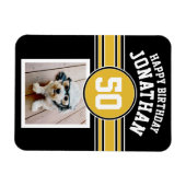 Happy Birthday Sports Stripes mit Age Gold Black Magnet (Horizontal)