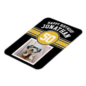Happy Birthday Sports Stripes mit Age Gold Black Magnet (Linke Seite)