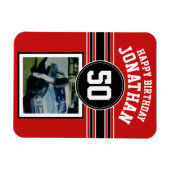 Happy Birthday Sports Stripes with Age - Red Black Magnet (Horizontal)