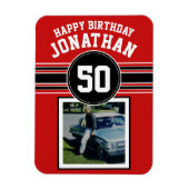 Happy Birthday Sports Stripes with Age - Red Black Magnet (Vertikal)
