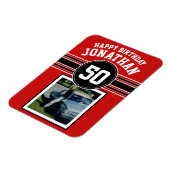 Happy Birthday Sports Stripes with Age - Red Black Magnet (Linke Seite)