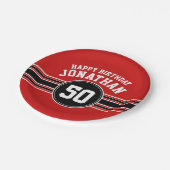Happy Birthday Sports Stripes with Age - Red Black Pappteller (Schrägansicht)