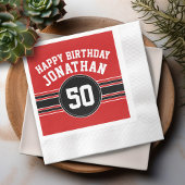 Happy Birthday Sports Stripes with Age - Red Black Serviette