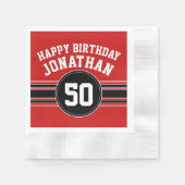 Happy Birthday Sports Stripes with Age - Red Black Serviette (Vorderseite)