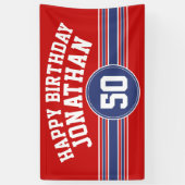 Happy Birthday Sports Stripes with Age - Red Blue Banner (Vertikal)