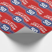 Happy Birthday Sports Stripes with Age - Red Blue Geschenkpapier (Ecke)