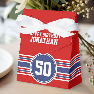 Happy Birthday Sports Stripes with Age - Red Blue Geschenkschachtel