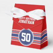 Happy Birthday Sports Stripes with Age - Red Blue Geschenkschachtel (Vorderseite)