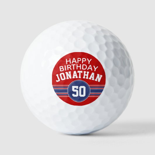 Happy Birthday Sports Stripes with Age - Red Blue Golfball (Vorderseite)