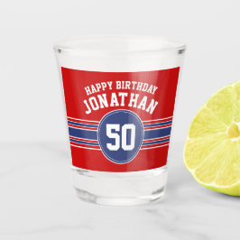 Happy Birthday Sports Stripes with Age - Red Blue Schnapsglas
