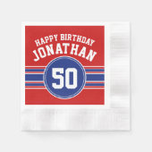 Happy Birthday Sports Stripes with Age - Red Blue Serviette (Vorderseite)