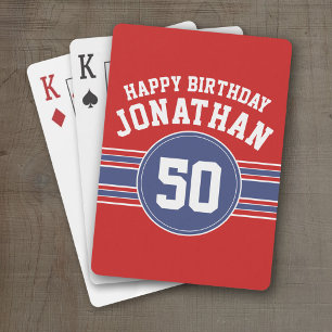 Happy Birthday Sports Stripes with Age - Red Blue Spielkarten