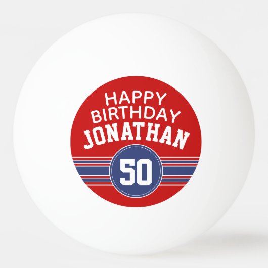 Happy Birthday Sports Stripes with Age - Red Blue Tischtennisball (Vorderseite)
