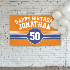 Happy Birthday Sportstreifen mit Age Orange Blue Banner