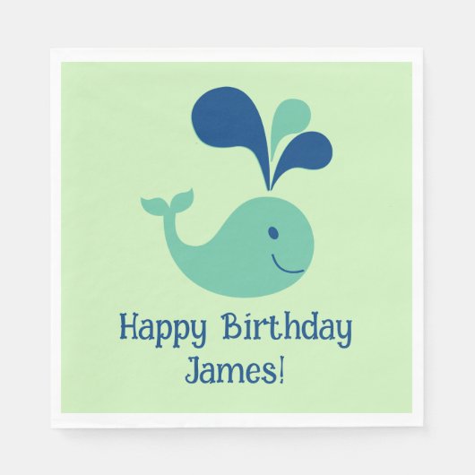 Happy Birthday Spouting Whale Party Napkin Serviette (Vorderseite)