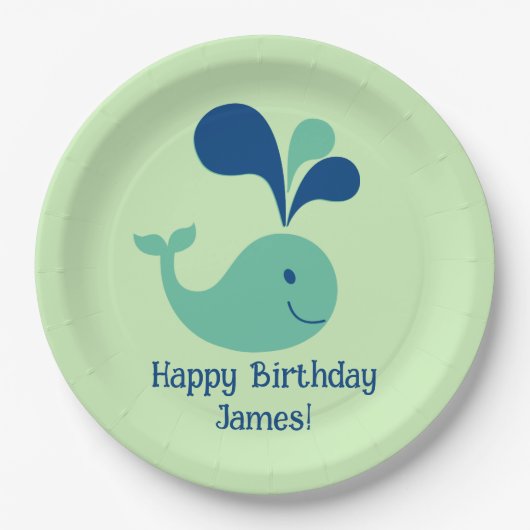 Happy Birthday Spouting Whale Party Plate Pappteller (Vorderseite)