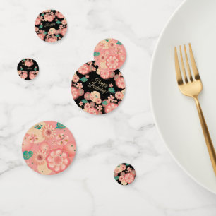 Happy Birthday Spring Peach Blume Garden Pattern Konfetti