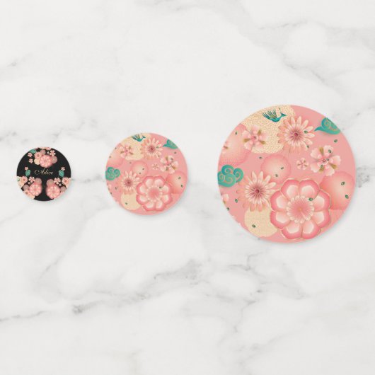 Happy Birthday Spring Peach Blume Garden Pattern Konfetti (Rückseiten)