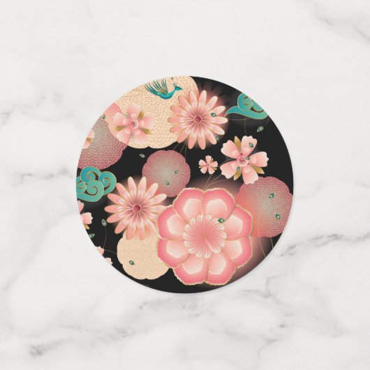 Happy Birthday Spring Peach Blume Garden Pattern Konfetti (Klein Vorderseite)