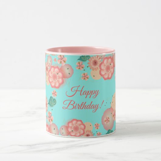 Happy Birthday Spring Peach Blume Garden Pattern Tasse (Zentrum)