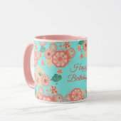Happy Birthday Spring Peach Blume Garden Pattern Tasse (Vorderseite Links)