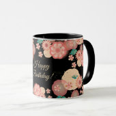 Happy Birthday Spring Peach Blume Garden Pattern Tasse (VorderseiteRechts)