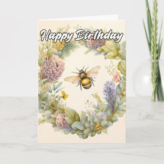 Happy Birthday | Springtime Bumblebee Illustration Karte (Vorderseite)