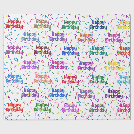 Happy Birthday Sprinkles on White Geschenkpapier (Flach)