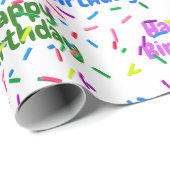 Happy Birthday Sprinkles on White Geschenkpapier (Rolleneckpunkt)