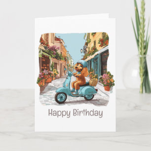 Happy Birthday Standard Poodle Dog Riding Scooter Karte