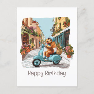 Happy Birthday Standard Poodle Dog Riding Scooter Postkarte
