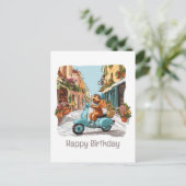 Happy Birthday Standard Poodle Dog Riding Scooter Postkarte (Stehend Vorderseite)