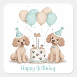 Happy Birthday Standard Poodle Hunde Quadratischer Aufkleber