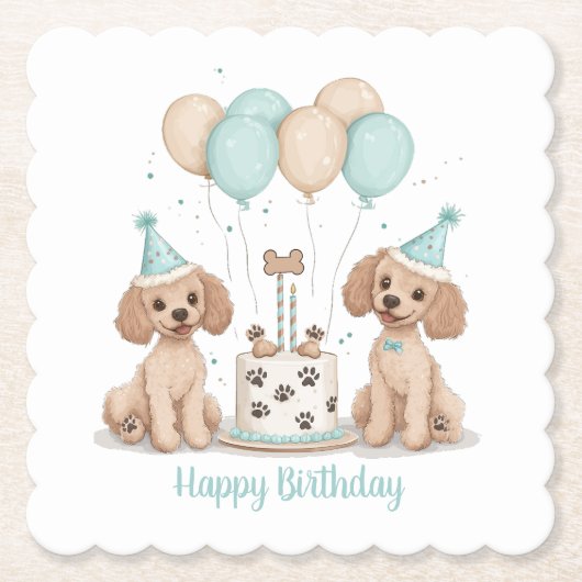 Happy Birthday Standard Poodle Hunde Untersetzer (Vorderseite)