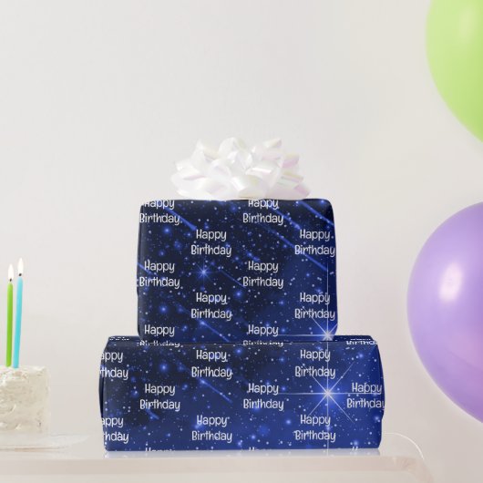 Happy Birthday Star Galaxy On Blue Geschenkpapier (Partygeschenke)