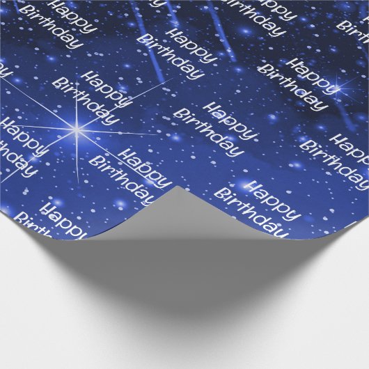 Happy Birthday Star Galaxy On Blue Geschenkpapier (Ecke)