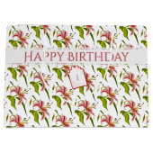 Happy Birthday Stargazer Lily Blume Pattern Große Geschenktüte (Vorderseite)