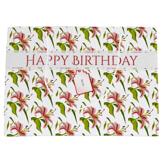 Happy Birthday Stargazer Lily Blume Pattern Große Geschenktüte (Vorderseite)