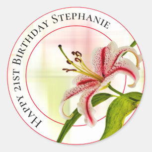 Happy Birthday Stargazer Lily Floral Fotografie Runder Aufkleber