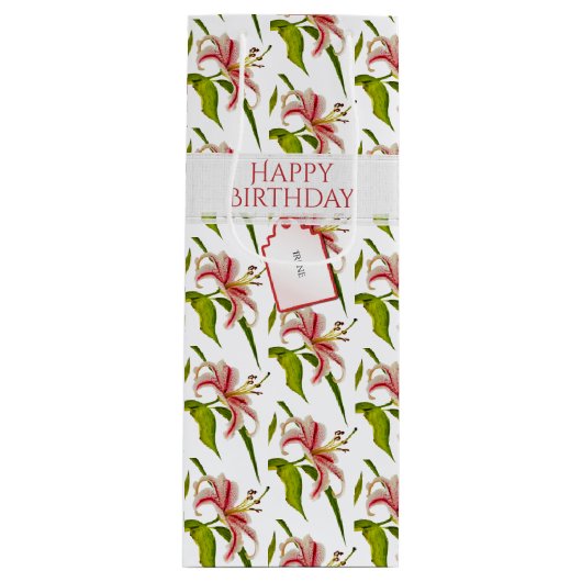 Happy Birthday Stargazer Lily Foto Pattern Geschenktüte Für Weinflaschen (Vorderseite)