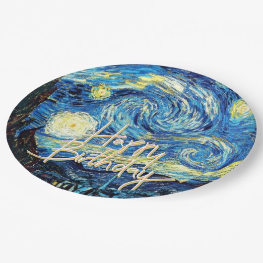 Happy Birthday, Starry Night fine art, Pappteller (Schrägansicht)