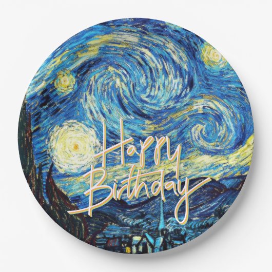 Happy Birthday, Starry Night fine art, Pappteller (Vorderseite)