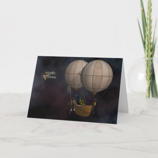 Happy Birthday Steampunk Hot Air Baloon Karte (Vorderseite)