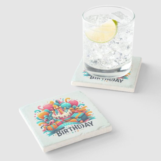 Happy Birthday Steinuntersetzer (Seitenansicht)