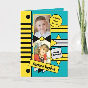 Happy Birthday Step Vater Gelb Türkis Foto Karte
