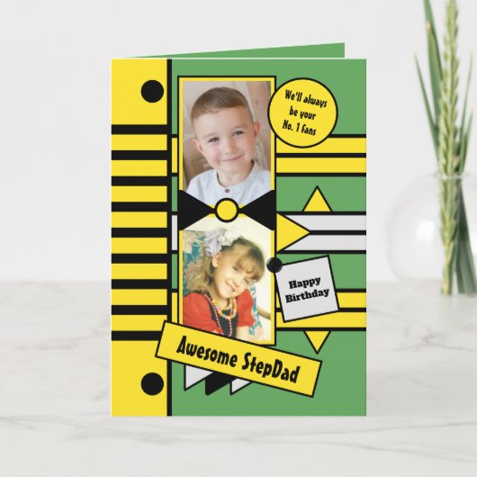 Happy Birthday Step Vater Gelbgrünes Foto Karte (Vorderseite)