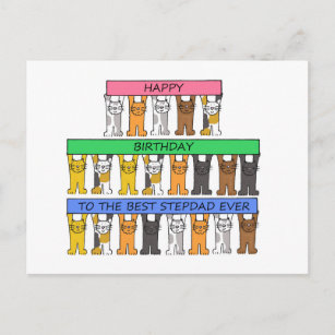 Happy Birthday Stepdad Cartoon Cats Postkarte