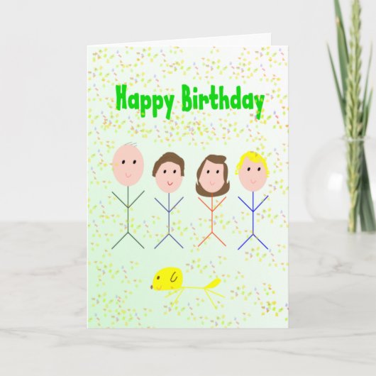 Happy Birthday Stick Family Card Karte (Vorderseite)