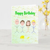 Happy Birthday Stick Family Card Karte (Gelbe Blume)