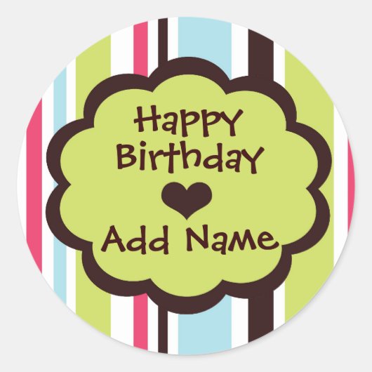 Happy Birthday Sticker in Funky Stripe (Vorderseite)